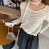 Suéter de Punto Minimalista Estilo Old Money para Mujer, Nuevo Top Francés de Alta Gama para Otoño con Cuello en V y Mangas Largas con Cintas