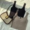 Chaleco de algodón para mujer, con cuello cuadrado, hombros anchos y huecos, con almohadilla para el pecho, ropa interior y exterior, parte superior pura, hilo simple, belleza, espalda, ropa interior