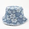Sombrero de Pescador de Mezclilla Bordado con Flores Frescas Pequeñas de Nuevo Estilo Transfronterizo, Estilo Coreano Lavado y Desgastado, Moda de Ala Cruda, Sombrero de Cubeta para Mujeres