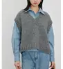 Chaleco de punto gris con cuello en V para mujer, silueta de primavera, top holgado, chaleco, suéter de punto