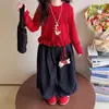 Camiseta de Niña para Primavera y Otoño, Marca Trendy Infantil Elegante Versión Coreana con Borde de Volantes y Lunares, Camisa Base Roja