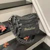 Bolsa de Mezclilla de Gran Capacidad con Bordado de Letras Retro, Bolso de Hombro para Mujer con Múltiples Compartimentos para Almacenamiento, Adecuado para Viajes Diarios y Uso Cruzado