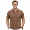 Ropa para Hombre Transfronteriza Ropa Casual para Hombre Europea y Americana de Punto Hueco Camisa Polo de Color Sólido Cuello Revuelto Manga Corta de Punto para Hombre Sj0127