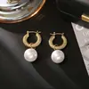Brincos de Pérola Moda Estilo Tweed Elegante Estilo Dama Coreana Brincos Elegantes Simples Estilosos Brincos Estilo Popular para Mulheres
