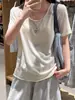Camiseta Tencel de manga curta para mulheres, estilo fino de verão, solta e casual, popular no Xiaohongshu, top de manga curta com gola U