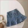 Saia Jeans Feminina Fashion 2025 Verão Nova Saia Jeans com Renda para Bebê Saia Cauda de Peixe Princesa para Crianças