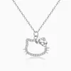 Novo Colar Pingente de Gatinho para Mulheres, Luxo Leve com Diamantes, Design Exclusivo de Desenho Animado Gato Kt, Colar Fofo e Simples para Clavícula