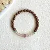 Buscando Luz Pulseira de Madeira Retro Estilo Chinês com Encaixe de Grãos, Estilo Minimalista Simples e Fashion, Joia com Contas de Olho de Gato Cristalinas