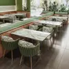 Restaurante de Té Mesas y Sillas Tejidas con Cuerda Hechas a Medida, Estilo Diseñador, Lujo Ligero, Bar Musical para Comer en Hotel de Alta Gama, Sofás de Cabina de Madera Maciza