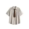 Camisa Casual Retro de Rayas Manga Corta, Nuevo Estilo Verano 2026 Aspecto Adelgazante y Camisa Versátil, Falda de Moda para Estudiante