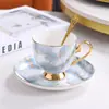Conjunto de Caixa de Presente de Porcelana Fina Estilo Europeu Cross-Border de Luxo Leve: Xícara e Pires de Café Real e Xícara e Pires de Chá da Tarde com Flores