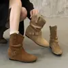 Botines, faldas de suela plana, estilo retro primavera y otoño, con plataforma interior para aumentar altura, nuevo modelo 2026, botines casuales color caqui para mujer
