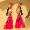 Pendientes Europeos y Americanos Transfronterizos de Calavera con Borla y Cuentas de Arroz para Halloween, Pendientes Personalizados Creativos de Rosa