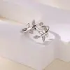Anillo Abierto de Diseño Minimalista y Fresco Estilo Ins con Forma de Rama de Hoja y Flor, Anillo de Zirconia, Anillo Abierto Ajustable