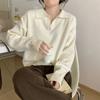 Suéter de Punto Holgado Estilo Coreano con Cuello Polo para Mujer Primavera 2026 Top Versátil Relajado Capa Interior que Reduce la Edad Camisa Base