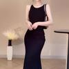 Vestido Suspender Tricotado para Mulheres, Vestido Regata Ajustado Acima do Joelho para Primavera e Verão, Saia Base Extra Longa de Seda Gelo