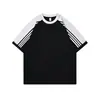 Camiseta de Manga Corta Pesada con Bloques de Color de Marca Americana de Moda Callejera para Hombres y Mujeres, Nuevo Verano 2026 Top de Algodón Puro de Alta Calidad
