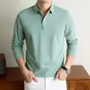 Camiseta de Manga Larga para Hombre Otoño 2026 con Cuello de Solapa y Estampado de Letras, Cálida, Cómoda, Moderna, a la Moda, Adecuada para Padres de Edad Media, Camiseta de Capa Base