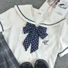 Lindo Lunares Mariposa Universidad Mango Largo Recto Corbata de Moño Traje de Marinero Cuello Uniforme JK Estudiante Niña