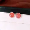 Aretes Redondos de Piedra de Ágata Color Aguja Plateada Lujo Ligero Sentido de Alta Gama Temperamento Elegante Sentido de Diseño de Aretes Moda de Nicho Accesorios para Aretes