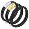 Pulsera para Hombre Transfronteriza, Pulsera de Cuero Tejido Multicapa, Grabado Láser, Pulsera Magnética de Moda y Personalizada