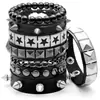 Conjunto de 6 Peças dos Novos Braceletes de Couro Largos e Modernos da Amazon, com um Design Único e Ousado de Estrela de Cinco Pontas em Liga Metálica Masculina