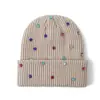 Chapéu de Lã com Strass e Pelo de Coelho Estilo Ins Versátil para Mulheres, Chapéu de Tricô Pulôver Moderno Resistente à Prova de Frio Quente à Prova de Vento