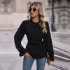 Estación independiente de Amazon comercio exterior 2024 nueva camisa negra ajustada de manga larga para mujer de otoño europea y americana mujeres