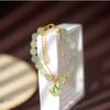 Pulseira de Jade Hetian Pulseira de Camada Dupla com Folhas de Ginkgo, Estilo Retrô Artístico, Adequada como Presente para o Festival Qixi ou Natal