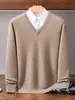 Nuevo Suéter de Cachemira Grueso Plano de Doble Hilo de Siete Agujas Otoño/Invierno 2026 Cuello en V Manga Larga Holgado Casual para Hombre