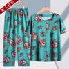 Roupas de verão femininas de meia-idade e idosas terno de seda de algodão da vovó para idosos roupas soltas de tamanho grande pijama de manga curta de verão da mãe