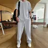 Traje deportivo casual para hombre en verano, hecho de seda de hielo, camiseta de manga corta fina, pantalones largos de secado rápido, conjunto de ropa de manga corta