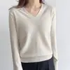 Suéter de punto suelto con cuello en V para mujer, jersey básico de punto liso para otoño e invierno para mujer