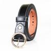 Cinturón negro para mujer, sencillo, combinable, decorativo, estilo coreano, informal, de aleación, con botones redondos y cabeza de estudiante.