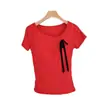 Elegante camiseta de manga corta con lunares y lazo para mujer, nuevo diseño de verano, única, hermosa, elegante y estilizada