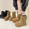 Botas Curtas Slimming de Solado Grosso Estilo Retrô com Uma Tira Combinadas com Casaco, Botas de Combate, Novas Botas de Camurça para Mulheres Outono e Inverno 2026