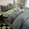Conjunto de Cuatro Piezas para Hombre Clase A de Algodón Lavado para Dormitorio de Estudiantes Cubre Edredón Azul Marino Juego de Cama de Tres Piezas de Color Sólido Adecuado para Todas las Estaciones