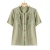 Conjunto de Verano para Mamá Joven 2026 Nuevo Estilo Blusa de Manga Corta Elegante Conjunto de Algodón y Lino para Mujeres de Mediana Edad y Mayores Top Bordado de Verano