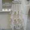 Saia Irregular Estilo Fada para Bolo com Bordas Franzidas, Meia-Saia Irregular de Tule para Bolo, Saia de Comprimento Médio de Cintura Alta para Mulheres, Transfronteiriça