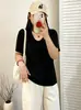 Top de punto para mujer talla grande, cuello en U, manga corta, nuevo estilo otoño 2026, top casual holgado y versátil para mujeres talla grande