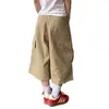 Calça Cargo Pleated Cropped Estilo Retrô Americano para Homens e Mulheres, Novo Estilo de Rua de Verão Versátil Solta Reta Wide-Leg Tendência