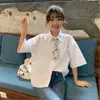 Camisa Blanca de Manga Corta Estilo Preppy con Cuello, Nueva de Verano, Top Chic Holgado, Camisa JK a Cuadros Delgada para Mujer