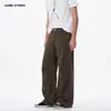 Pantalones de trabajo JIAMU de dos tonos plisados minimalistas de corte limpio para hombres y mujeres, pantalones casuales de pierna ancha estilo callejero americano para parejas