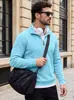 Sudadera con media cremallera y cuello alto de punto para hombre, textura gofrada a rayas verticales, manga larga, comercio exterior, estilo americano, para primavera/otoño