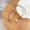 Colar Pingente Coração com Bolinhas Pretas e Brancas Estilo Coreano para Mulheres Cordão Preto de Cera Ajustável Corrente Longa para Suéter Acessórios de Joias