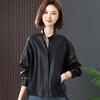 Chaqueta de Cuero con Cuello Alto para Mujer, Moda Primavera y Otoño, Estilo Retro Americano, Chaqueta Corta Casual Suelta de Piel de Oveja para Mujer Petite