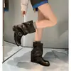 Piernas de pantalón Botas retro Martin británicas tacón grueso botas cortas mujer correa de hebilla botas de suela gruesa vaqueras plisadas botas western que aumentan la altura apiladas