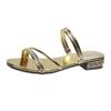 Sandalias para mamás primerizas, estilo coreano 2024, combinables, estilo occidental, de tacón bajo, con suela suave y diamantes de imitación, para tallas grandes.