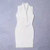 Vestido de Bandage Blanco Mini Súper Corto Sexy Escote en V Profundo Clásico Europeo y Americano Transfronterizo Sin Mangas Oficina Elástico Ropa para Mujer