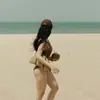 Traje de baño de una pieza para mujer, estilo nuevo 2025, sexy, que oculta el abdomen, adelgazante, sin espalda, con cordones, color liso simple, traje de baño estilo coreano